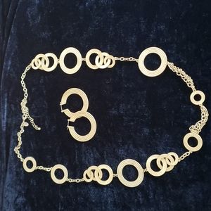 Lia Sophia Gold Circles necklace & earrings 3 pieces